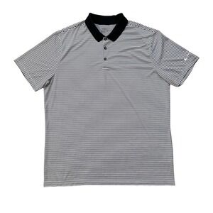 Nike Golf Polo Shirt Dri-Fit Striped Black‎ Collar Short Sleeve Mens Size XL